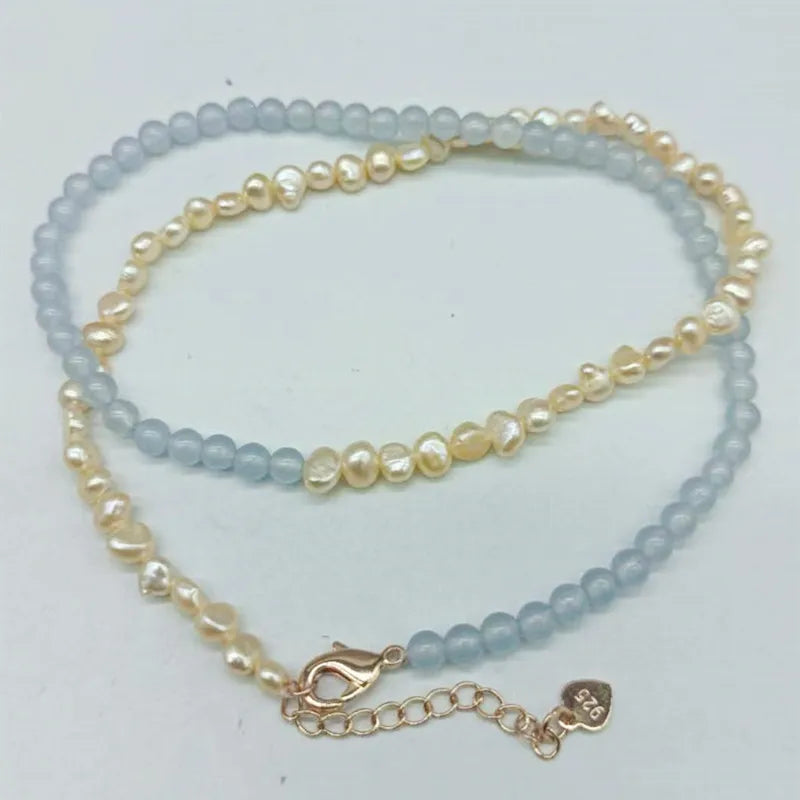 Pink Freshwater Pearl & Light Jade Beads Necklace 18 Inch