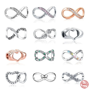 925 Silver Intertwined Love Family Charm Bead Pendant DIY Amulet