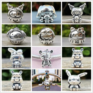 925 Silver Cartoon Doll Charm Beads Necklace Pendant