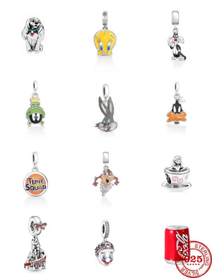 925 Silver Cartoon Doll Dangle Charm Beads Bracelet Necklace Pendant DIY Gift