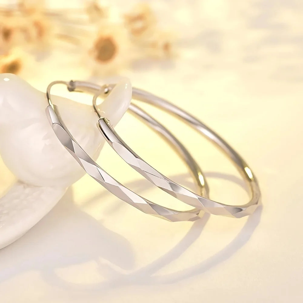 925 Silver Twisted Hoop Earrings for Women