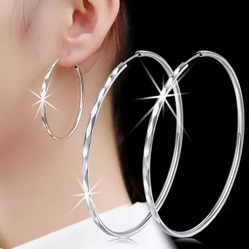 925 Silver Twisted Hoop Earrings for Women