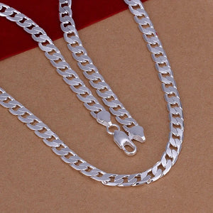 925 Silver Necklace 6MM Men Women Solid Wedding Chain Silver Jewelry