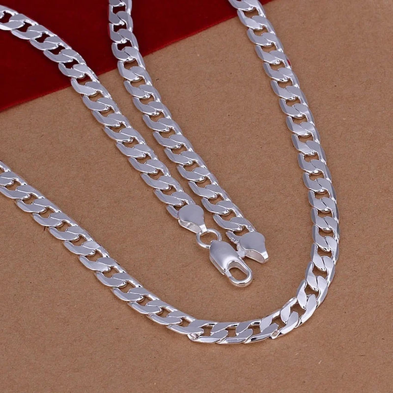 925 Silver Necklace 6MM Men Women Solid Wedding Chain Silver Jewelry