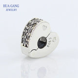 925 Sterling Sparkling Arcs of Love Clip Clear CZ Crystals Enamel Women Gift