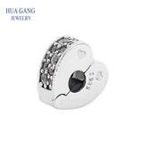 925 Sterling Sparkling Arcs of Love Clip Clear CZ Crystals Enamel Women Gift