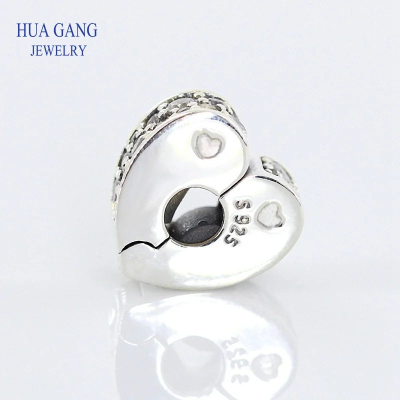 925 Sterling Sparkling Arcs of Love Clip Clear CZ Crystals Enamel Women Gift