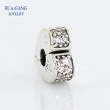 925 Sterling Sparkling Arcs of Love Clip Clear CZ Crystals Enamel Women Gift