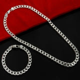 925 Silver Geometry Chain Bracelet Necklace Set Wedding Gift