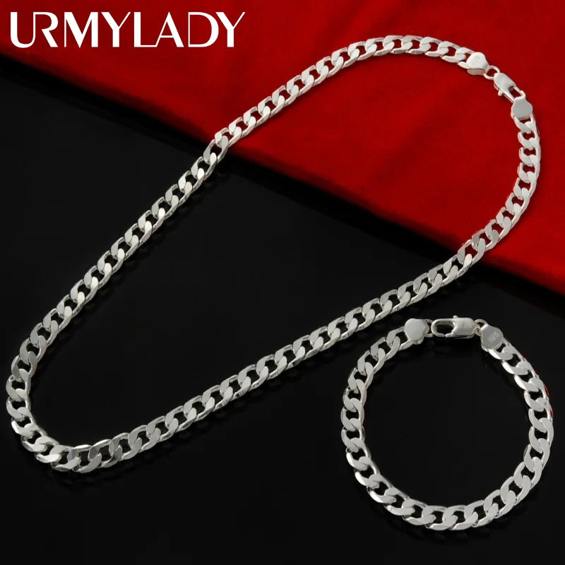 925 Silver 6MM Chain Bracelet Set, Wedding Jewelry