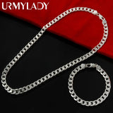 925 Silver 6MM Chain Bracelet Set, Wedding Jewelry