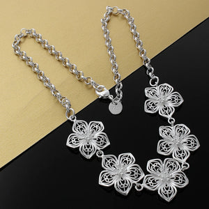 925 Silver Flowers Pendant Necklace For Women Party Wedding Jewelry