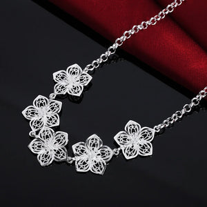 925 Silver Flowers Pendant Necklace For Women Party Wedding Jewelry