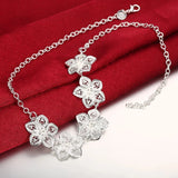 925 Silver Flowers Pendant Necklace For Women Party Wedding Jewelry