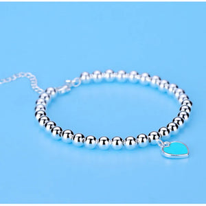 925 Silver Charm Bracelet Enamel Beads Heart Pendant for Women Wedding Jewelry