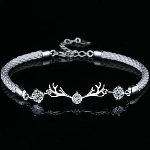 925 Silver Deer Charm Zircon Bracelet for Women Wedding Jewelry