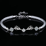 925 Silver Deer Charm Zircon Bracelet for Women Wedding Jewelry