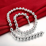 925 Silver Classic 10MM Beads Chain Necklace for Women