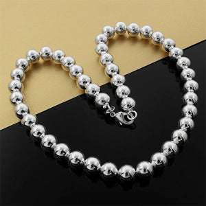 925 Sterling Silver Classic 10MM Smooth Beads Chain Necklace