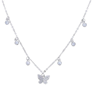 925 Silver CZ Dot Charm Butterfly Necklace