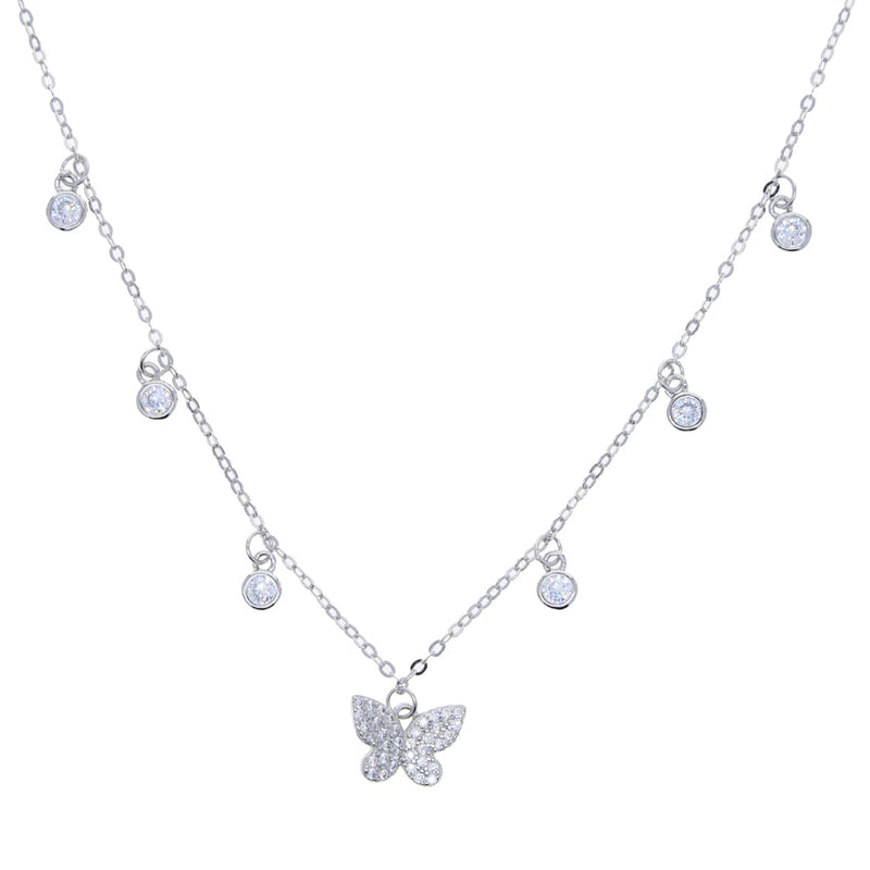 925 Silver CZ Dot Charm Butterfly Necklace
