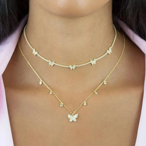 925 Silver CZ Dot Charm Butterfly Necklace