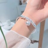 925 Sterling Silver Hollow Bells Ball Bangle Bracelet Women Wedding Jewelry