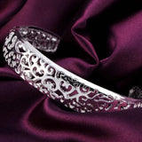 925 Sterling Silver Hollow Bangles Bracelets Women Wedding Adjustable Jewelry