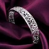 925 Sterling Silver Hollow Bangles Bracelets Women Wedding Adjustable Jewelry