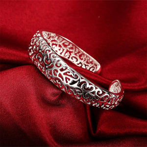 925 Sterling Silver Hollow Bangles Bracelets Women Wedding Adjustable Jewelry