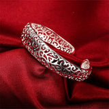 925 Sterling Silver Hollow Bangles Bracelets Women Wedding Adjustable Jewelry