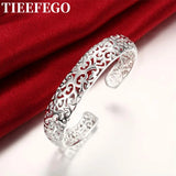 925 Sterling Silver Hollow Bangles Bracelets Women Wedding Adjustable Jewelry
