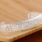 925 Sterling Silver Hollow Bangles Bracelets Women Wedding Adjustable Jewelry