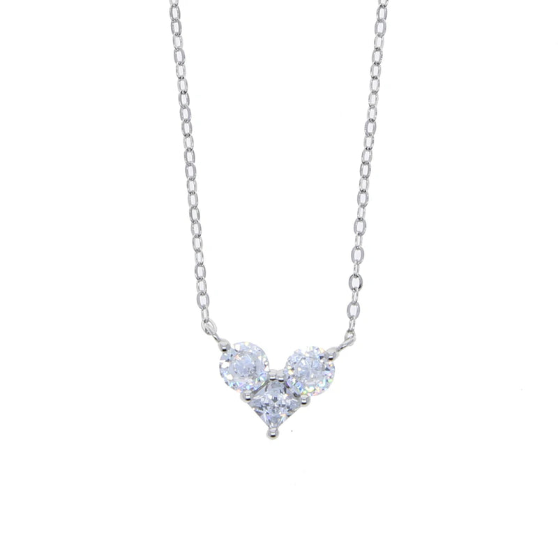 925 Silver Heart Charm Necklace with CZ Stones