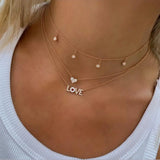 925 Silver Heart Charm Necklace with CZ Stones