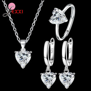 925 Silver Heart Zircon Gift Set for Women: Earrings, Necklace, Ring - 5 Colors
