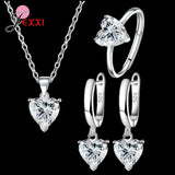 925 Silver Heart Zircon Gift Set for Women: Earrings, Necklace, Ring - 5 Colors