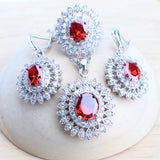 925 Silver Red Zircon Wedding Jewelry Set