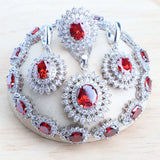 925 Silver Red Zircon Wedding Jewelry Set
