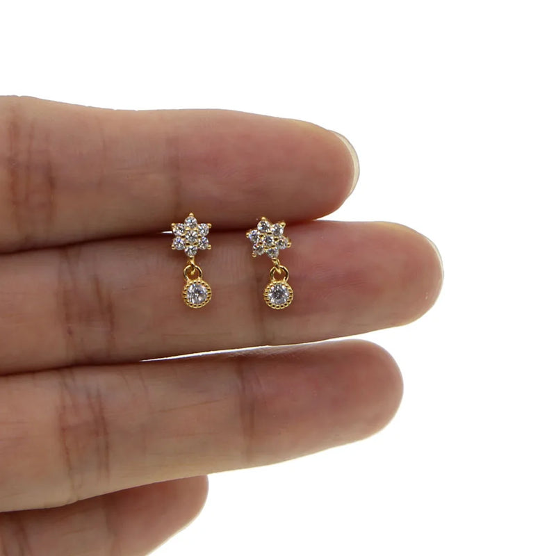 925 Silver Flower CZ Drop Earrings for Girls
