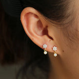 925 Silver Flower CZ Drop Earrings for Girls