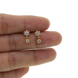 925 Silver Flower CZ Drop Earrings for Girls