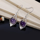 925 Silver Purple Crystal Zircon Earrings for Woman Engagement Wedding