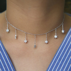 925 Silver Pendant Charm Star Necklace Cz Dainty Choker Tassel Women Jewelry