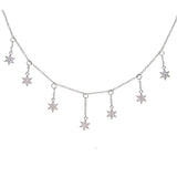 925 Silver Pendant Charm Star Necklace Cz Dainty Choker Tassel Women Jewelry