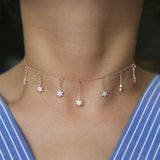 925 Silver Pendant Charm Star Necklace Cz Dainty Choker Tassel Women Jewelry