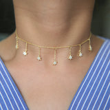 925 Silver Pendant Charm Star Necklace Cz Dainty Choker Tassel Women Jewelry