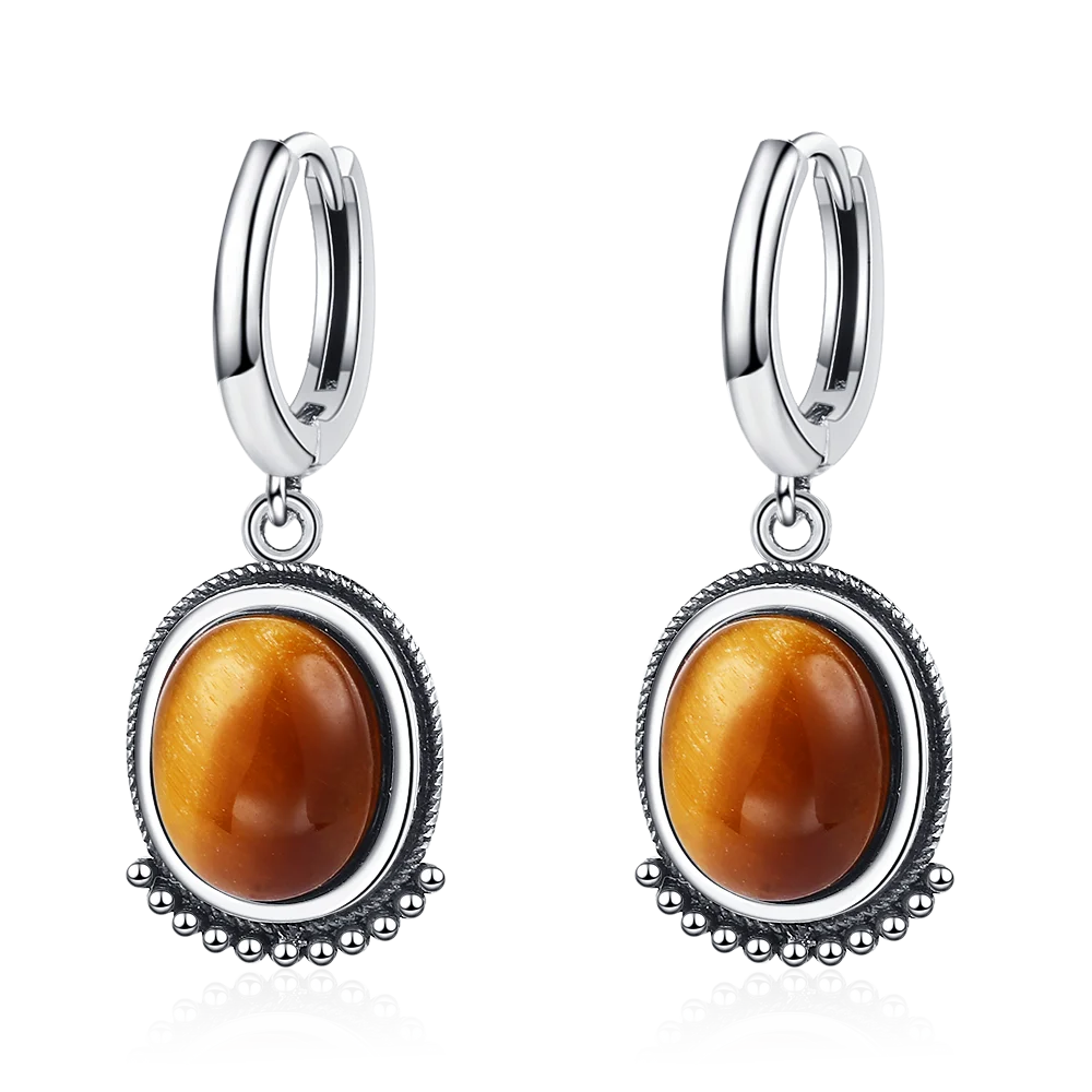 925 Sterling Silver Tiger Eye Earring Vintage Jewelry