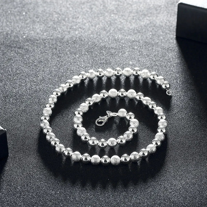 925 Silver 20in 8MM Bead Necklace Wedding Christmas