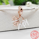 925 Silver Pink Enamel Cake Pendant Heart Charm Bracelet DIY Women's Gift